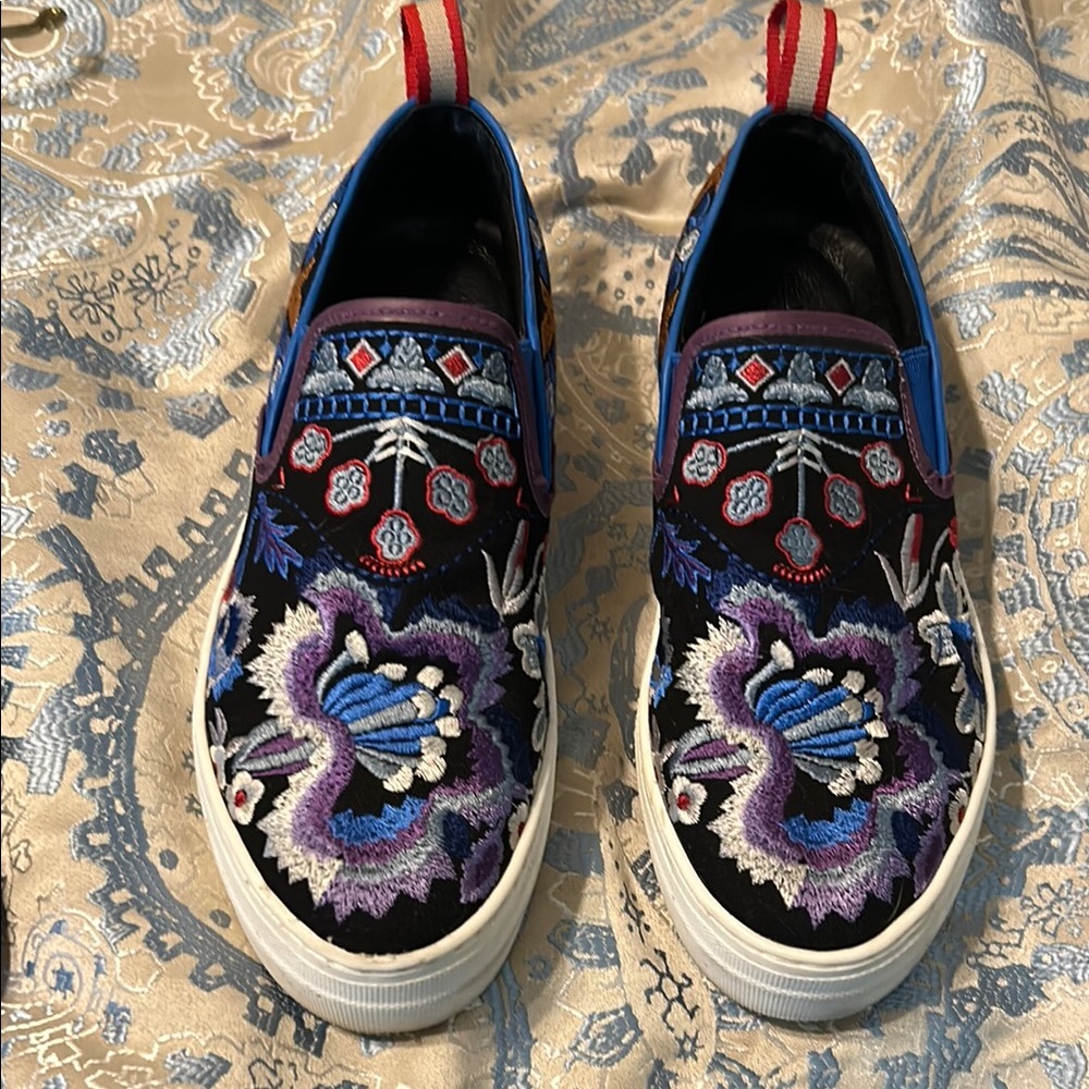 Johnny Was Blue and Purple Embroidered Platform Shoes